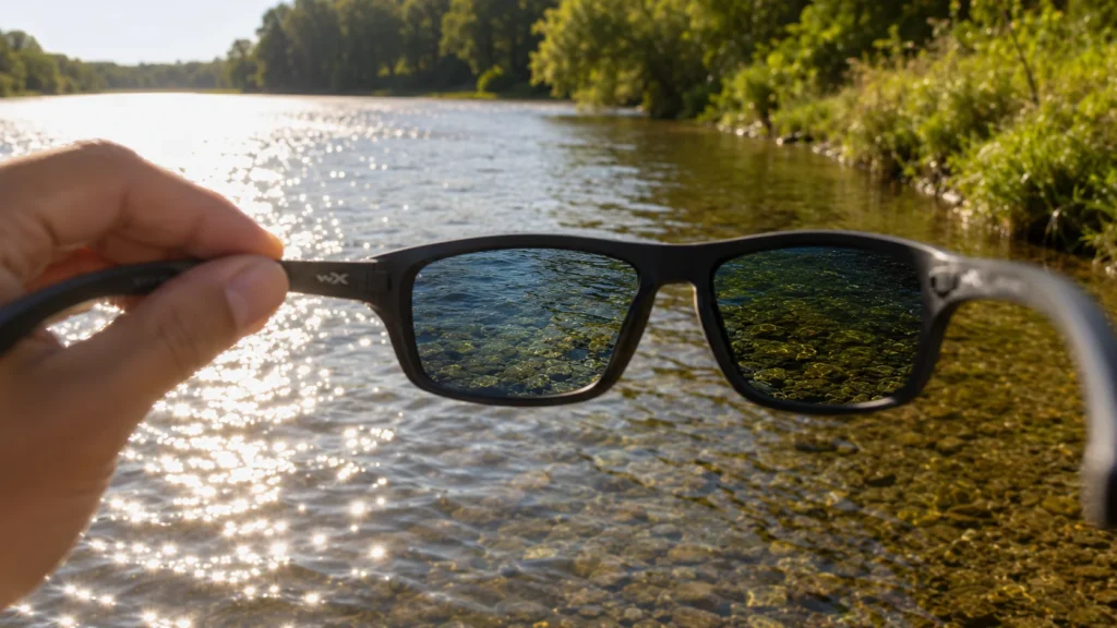 Qual o melhor óculos polarizado para pesca: lente reduzindo o reflexo da água doce