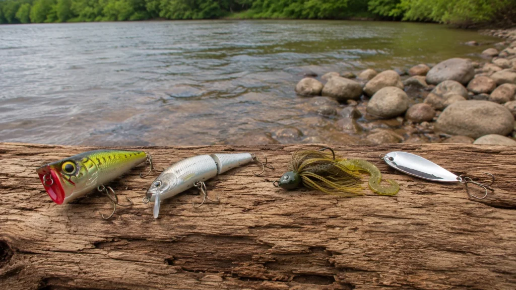 Melhores iscas artificiais: popper, jerkbait, jig e colher lado a lado
